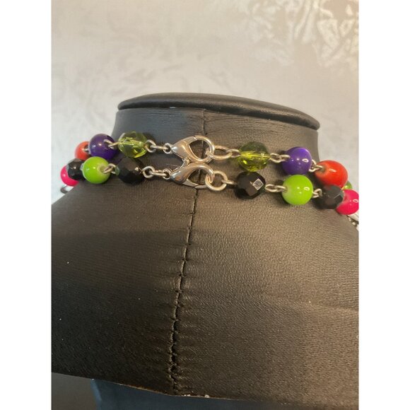 2 Colorful Beaded Necklace With Green & Pink Pendants - Picture 4 of 4